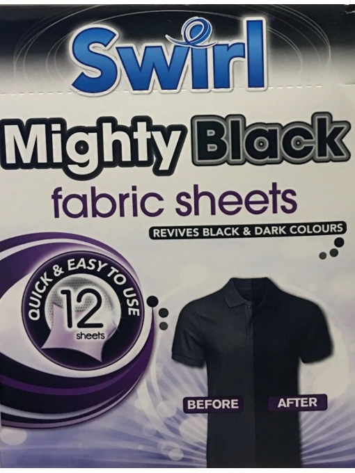 Detergenti de rufe | Servetele mighty black swirl pentru protectia culorilor - 12 bucati | 1001cosmetice.ro