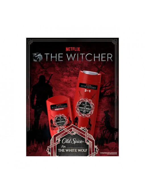 Old spice | Set cadou the witcher pentru barbati, gel de dus white wolf, 250 ml + deodorant stick white wolf, 50 ml | 1001cosmetice.ro