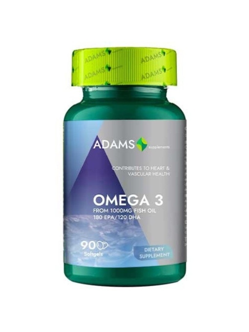 Suplimente &amp; produse bio | Suplimente omega 3 forte pentru sanatatea sistemului cardiovascular, adams, 90 capsule | 1001cosmetice.ro