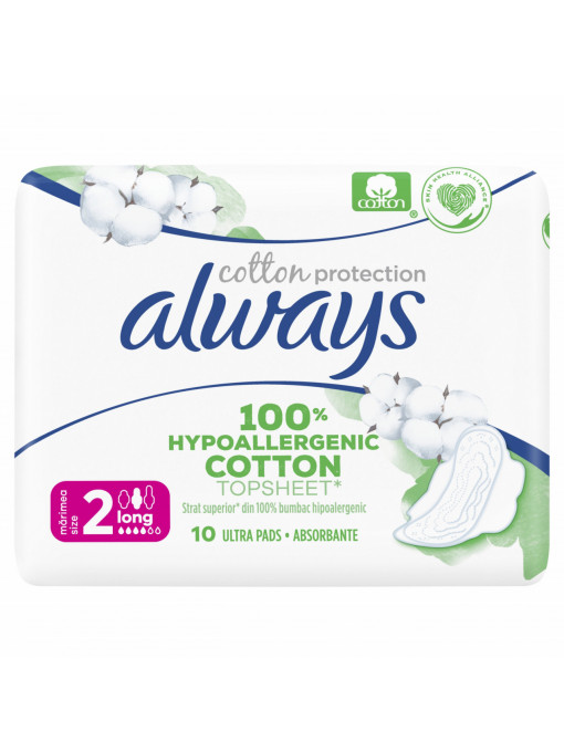 Always | Absorbante always cotton protection long 2, hypoallergenic, pachet 10 bucati | 1001cosmetice.ro