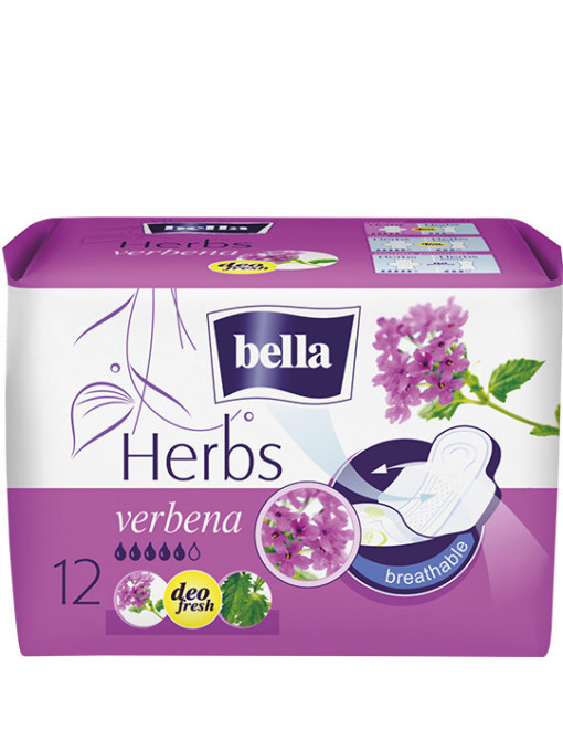 Bella | Absorbante herbs cu extract de verbina, sensitive deo fresh, bella 12 bucati | 1001cosmetice.ro