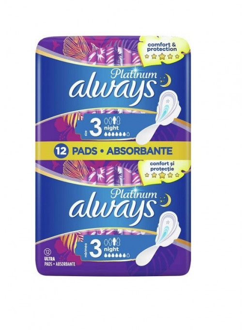 Always platinum ultra night 3 absorbante pachet 12 bucati 1 - 1001cosmetice.ro