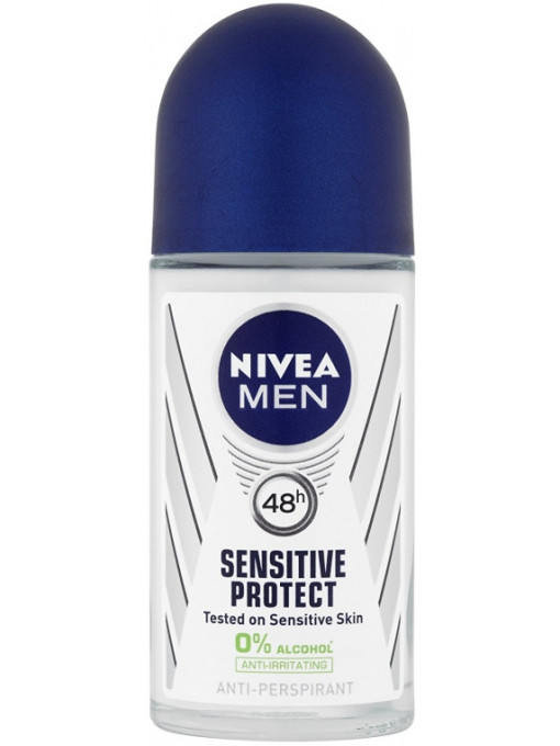 Spray &amp; stick barbati | Antiperspirant roll-on sensitive protect 48h nivea men, 50 ml | 1001cosmetice.ro