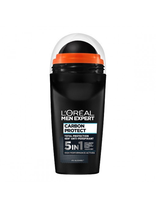 Spray & stick barbati | Deodorant antiperspirant, roll-on carbon protect 5in1 total protection, l'oreal men, 50 ml | 1001cosmetice.ro