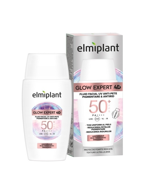 Ten | Fluid facial uv anti-pete pigmentare antirid spf 50+ glow expert 4d elmiplant, 50 ml | 1001cosmetice.ro