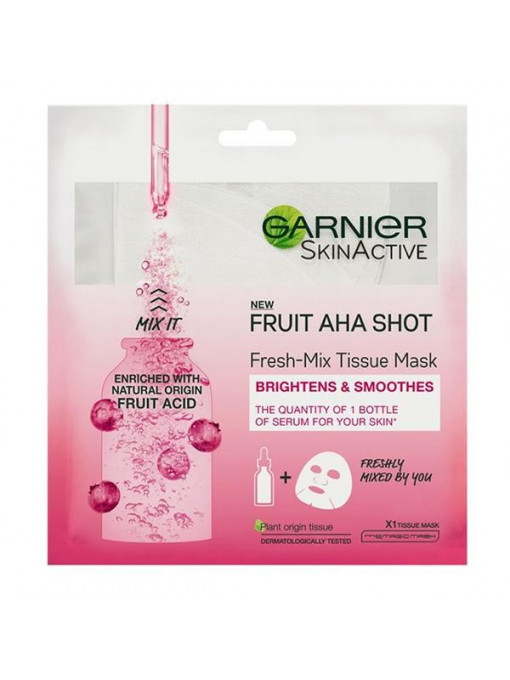 Garnier skin active fruit aha shot fresh mix tissue mask masca servetel pentru luminozitate si uniformizare 1 - 1001cosmetice.ro