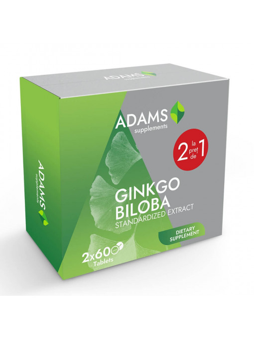 Ginko biloba supplements 240 mg, adams, pachet 2x60 tablete 1 - 1001cosmetice.ro