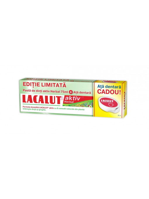 Igiena orala, lacalut | Lacalut aktiv herbal pasta de dinti + ata dentara 10 m cadou | 1001cosmetice.ro
