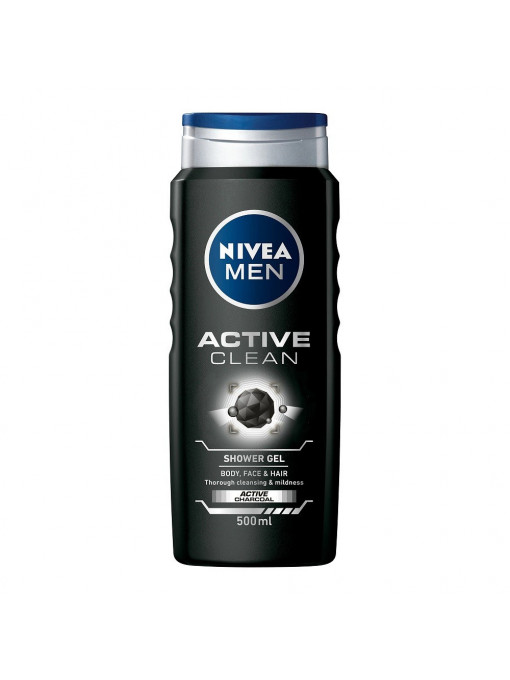 Nivea men active clean body & face & hair shower gel 500 ml 1 - 1001cosmetice.ro