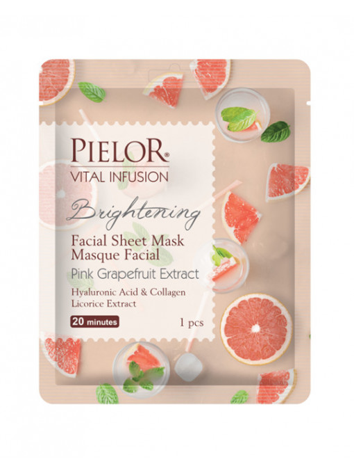 Pielor vital infusion sheet mask masca de fata textila iluminatoare cu grapefruit roz 1 - 1001cosmetice.ro