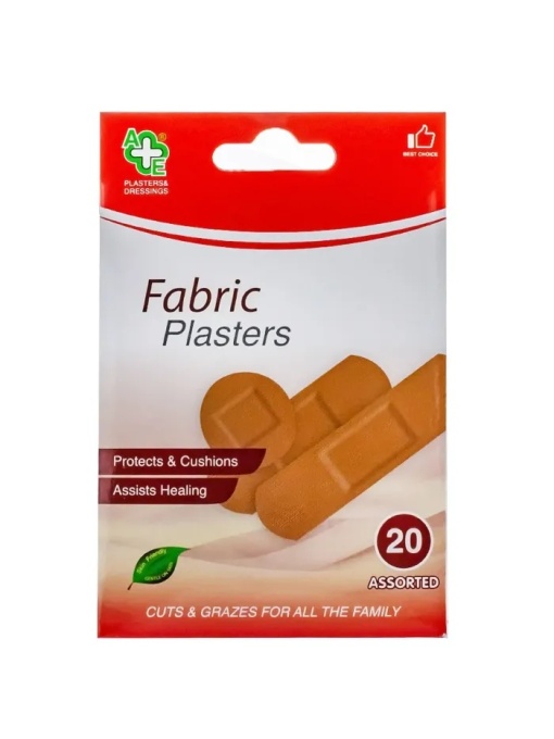 Plasturi sterili A&E, pentru diverse intrebuintari, Fabric Plasters, forme diferite, set 20 bucati