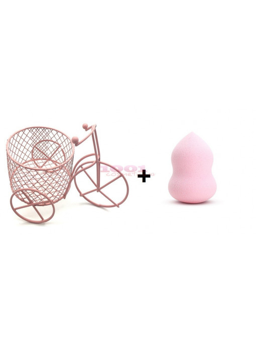 Rial makeup accessories pick gourd flocking burete pentru machiaj + suport pink bicycle set 1 - 1001cosmetice.ro
