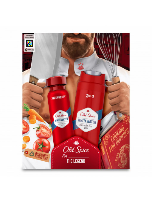 Old spice | Set cadou for the legend pentru barbati, gel de dus 3 in 1 whitewater, 250 ml + deodorant spray whitewater, 150 ml, old spice | 1001cosmetice.ro