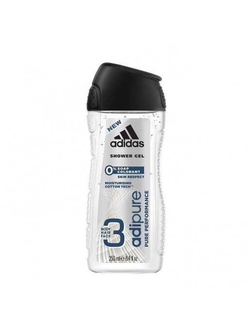 Adidas shower gel adipure pure performance 3 in 1 sampon & gel de dus si fata 1 - 1001cosmetice.ro