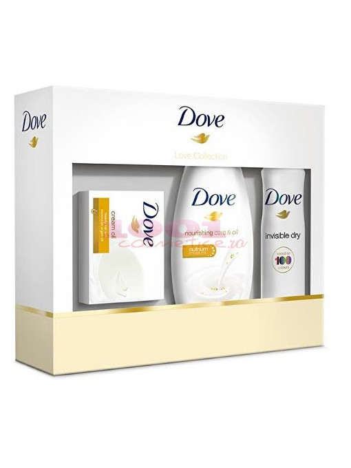 Dove love collection care & oil gel de dus 250 ml + invisible dry antiperspirant deo 150 ml + cream oil sapun set 1 - 1001cosmetice.ro