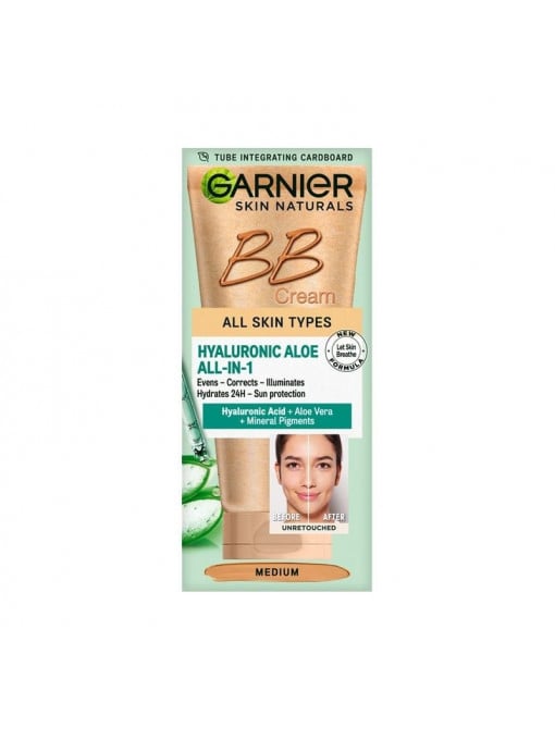 Bb cream | Garnier skin naturals hyaluronic aloe all in 1 bb cream medium | 1001cosmetice.ro