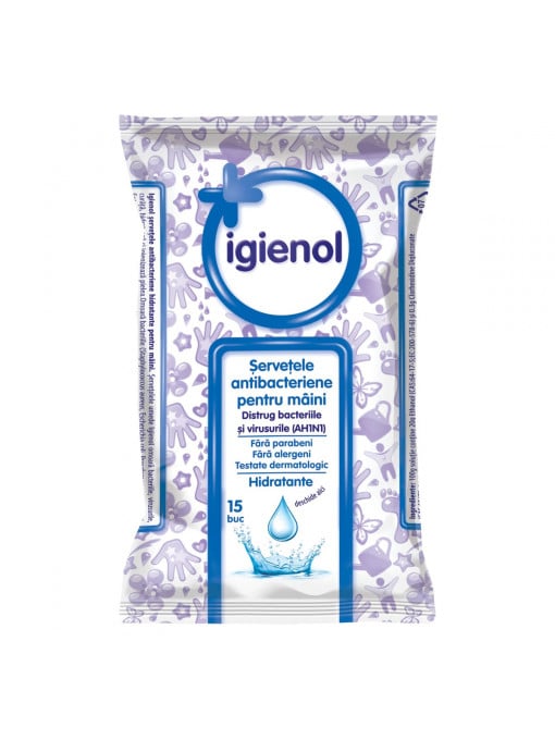Intretinere si curatenie, igienol | Igienol servetele antibacteriene pentru mani pachet 15 bucati | 1001cosmetice.ro