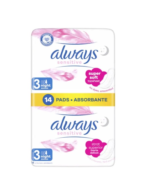 Absorbante Always Sensitive Super Soft, Night 3, pachet 14 bucati