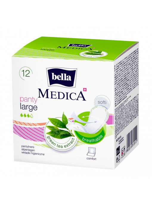 Absorbante zilnice normale Medica cu extract de ceai verde, Bella, 12 bucati