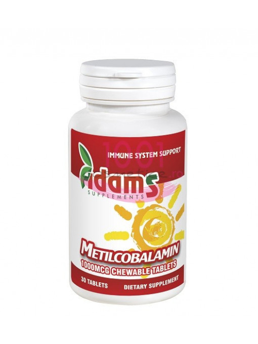 Suplimente &amp; produse bio, afectiuni: imunitate | Adams metilcobalamin 1000 vitamina b12 tablete masticabile 30 bucati | 1001cosmetice.ro