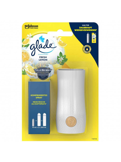 Curatenie, glade | Aparat manual mini odorizant de camera touch & fresh + rezerva fresh lemon glade, 10 ml | 1001cosmetice.ro