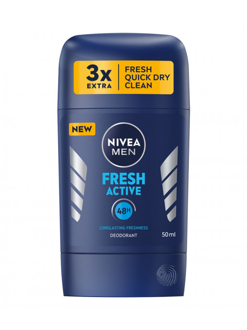 Spray &amp; stick barbati, nivea | Deo anti-perspirant stick 48h, fresh active, nivea men, 50 ml | 1001cosmetice.ro