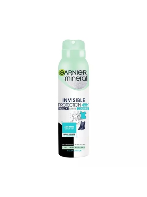 Parfumuri dama | Deodorant antiperspirant spray pentru femei invisible protection clean cotton 48h, garnier 150 ml | 1001cosmetice.ro