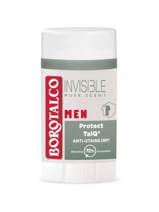 Deodorant antiperspirant stick, Men Invisible, Musk Scent, Borotalco, 40 ml