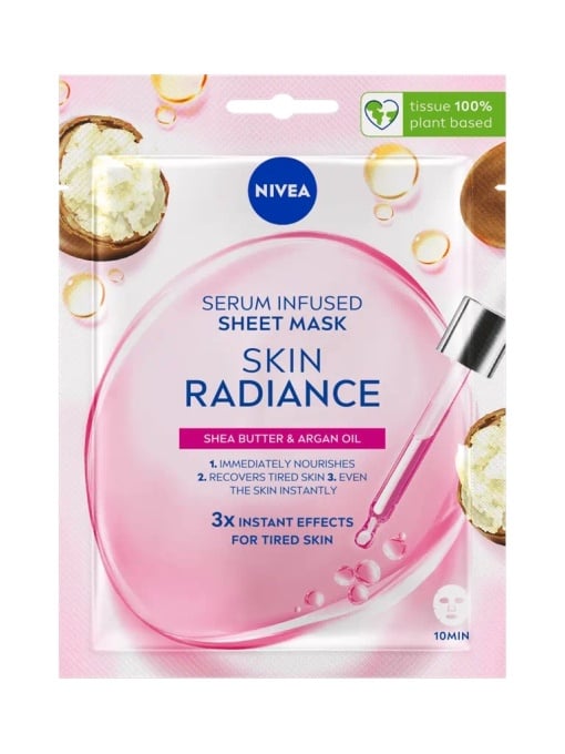 Gel &amp; masca de curatare, nivea | Masca servetel iluminatoare, infuzata cu ser, skin radiance, nivea | 1001cosmetice.ro