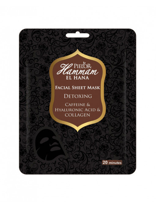 PIELOR HAMMAM EL HANA FACIAL SHEET MASK MASCA TEXTILA DETOXIFIANTA CU CAFEINA COLAGEN SI ACID HIALURONIC