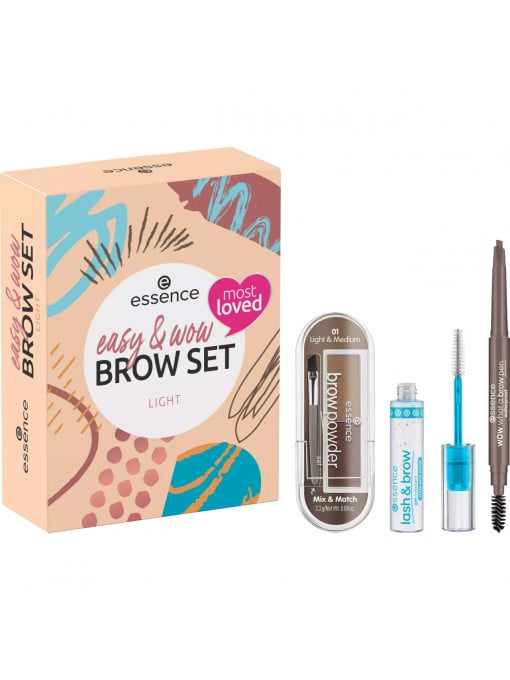 Machiaj sprancene, essence | Set cadou easy & wow brow set light, essence | 1001cosmetice.ro