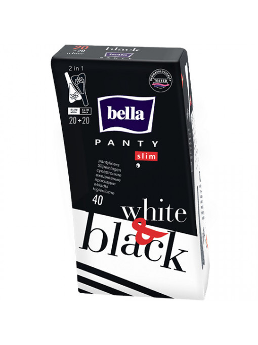 Igiena intima | Absorbante zilnice panty black & white fara parfum, bella, 40 bucati | 1001cosmetice.ro