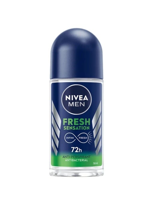 Spray &amp; stick barbati | Antiperspirant antibacterian roll-on fresh sensation 72 h nivea men , 50 ml | 1001cosmetice.ro