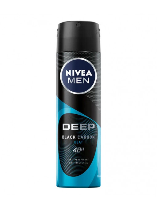 Antiperspirant deo spray Nivea Men Deep Beat, black carbon, 150 ml