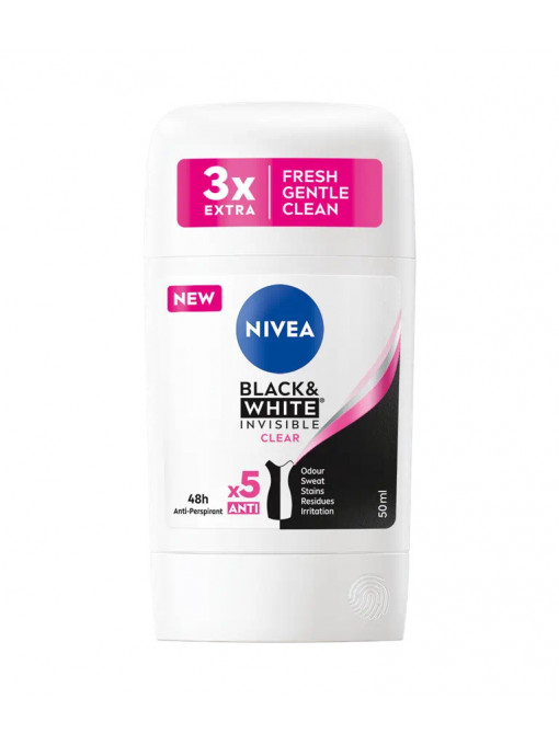 Nivea | Antiperspirant stick invisible black & white clear 48h nivea, 50 ml | 1001cosmetice.ro