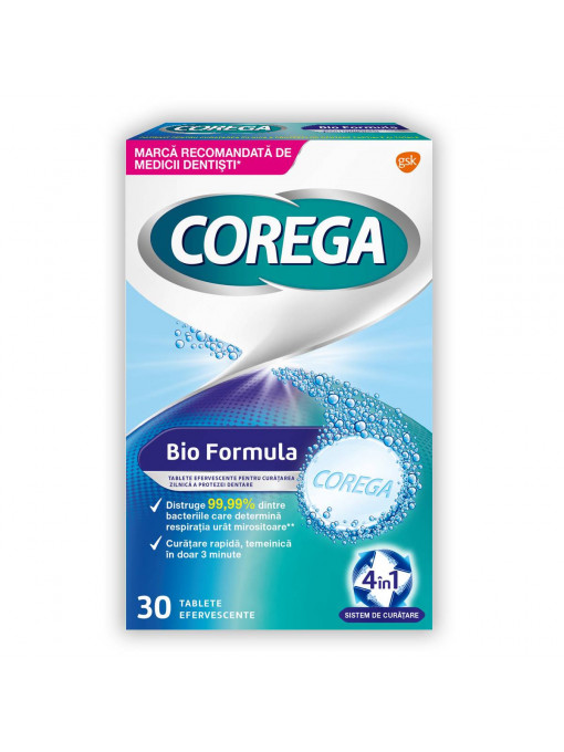 Corega | Corega bio formula tablete efervescente pentru curatrea protezei set 30 bucati | 1001cosmetice.ro