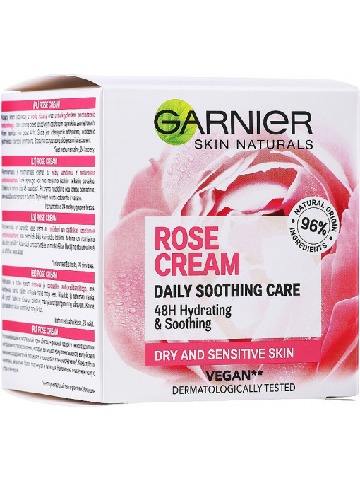 Crema de fata hidratanta pentru ten uscat si sensibil Rose Cream, Garnier, 50 ml
