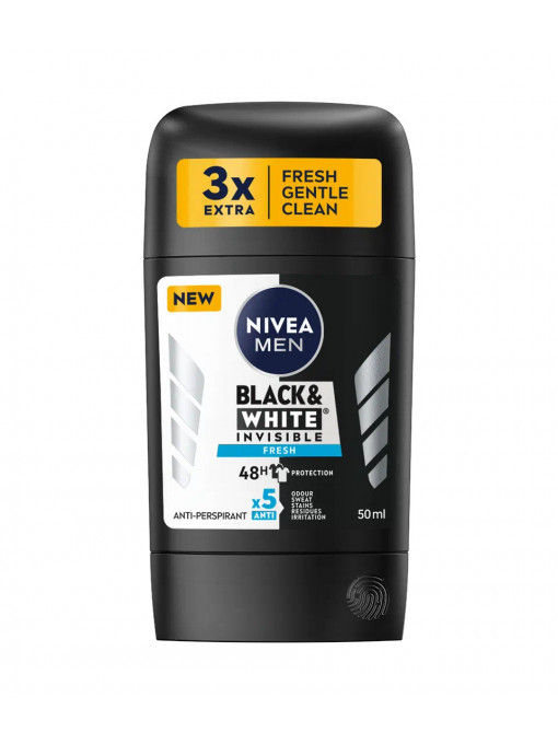 Nivea | Deo anti-perspirant stick 48h black & white invisible fresh, nivea men, 50 ml | 1001cosmetice.ro