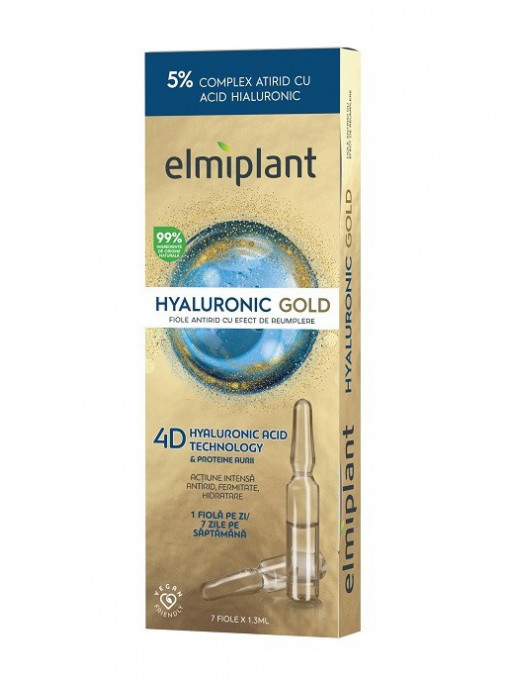 ELMIPLANT HYALURONIC GOLD 4D FIOLE ANTIRID CU EFECT DE REUMPLERE SET 7 FIOLE