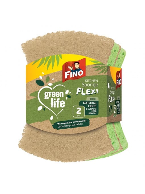 Intretinere si curatenie, fino | Fino green life kitchen sponge flexi bureti de bucatarie flexibili din fibre naturale set 2 bucati | 1001cosmetice.ro