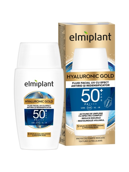 Ten | Fluid facial uv antirid redensificator spf 50+ hyaluronic gold elmiplant, 50 ml | 1001cosmetice.ro