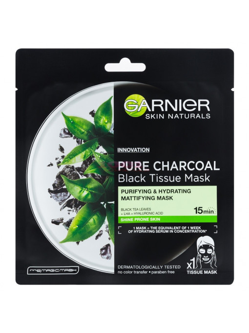 Garnier | Garnier pure charcoal black tissue mask masca neagra | 1001cosmetice.ro