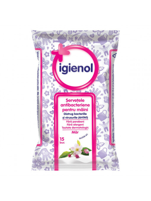 Pardoseli | Igienol servetele antibacteriene pentru mani pachet 15 bucati | 1001cosmetice.ro