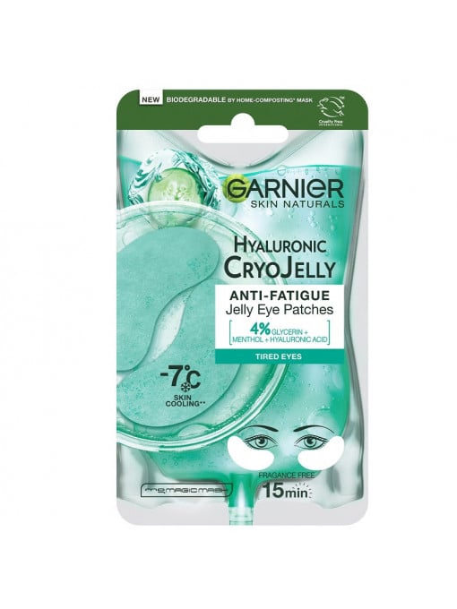 Garnier | Masca servetel pentru ochi, anti-oboseala, cu acid hyaluronic, glicerina si mentol, cryojelly eye patch garnier, 27 g | 1001cosmetice.ro