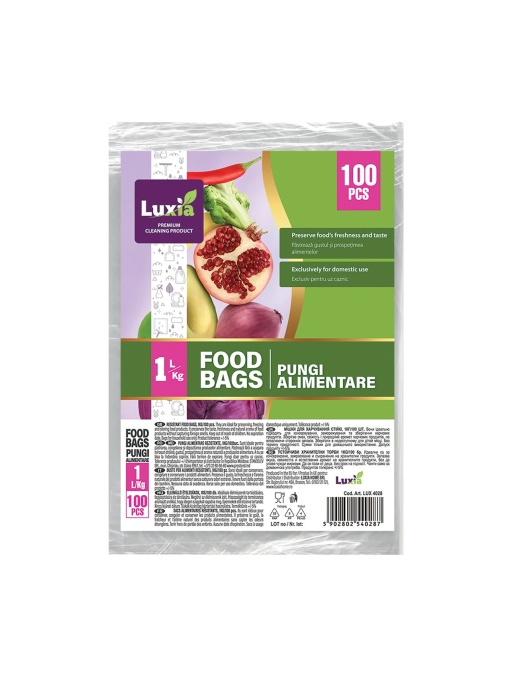 Bucatarie | Pungi alimentare rezistente la congelator, 1kg/1l, 19,5x28.5cm, 100 bucăți, luxia 4028 | 1001cosmetice.ro