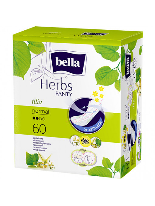 Absorbante igienice subtiri normal Herbs cu extract de floare de tei Bella, pachet 60 bucati
