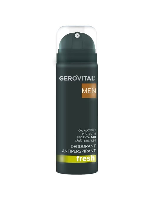 Spray &amp; stick barbati, gerovital | Antiperspirant spray 0% alcool, fara pete albe, fresh, gerovital men, 150 ml | 1001cosmetice.ro