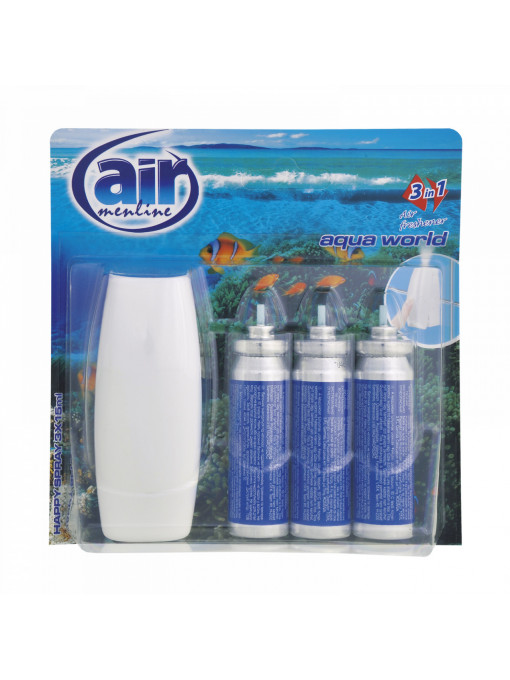 Aparat pulverizator 3in1 Air Menline + 3 bucati rezerve Aqua World, 3X15 ml, Set