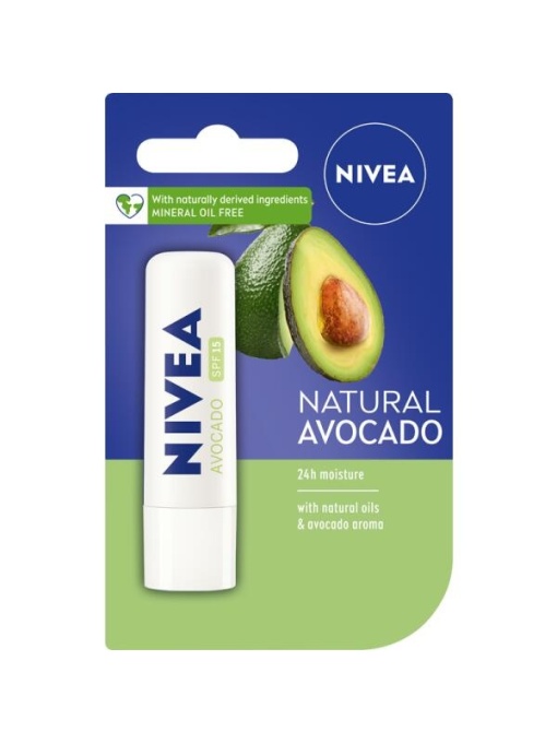 Ruj | Balsam de buze natural avocado, nivea, 4.8 g | 1001cosmetice.ro