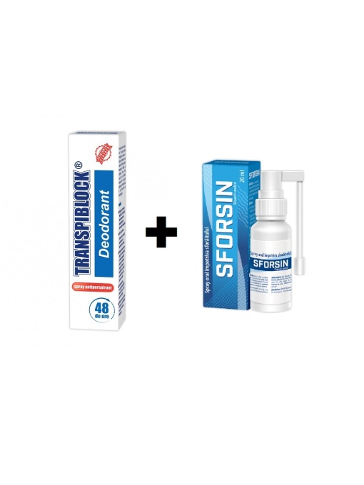 Transpiblock | Deodorant spray 48 ore antiperspirant, transpiblock, 150 ml + zdrovit sforsin spray antisforait, gratuit | 1001cosmetice.ro